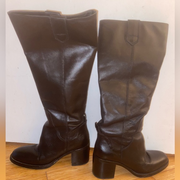 Zara Wide Block Heel Leather Knee High Boots - Picture 6 of 12